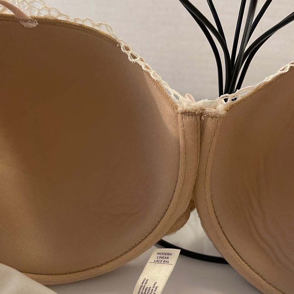 CACIQUE Modern Linear Lace Balconette Bra, wire Women’s Size 36DD cream over tan - Picture 13 of 16